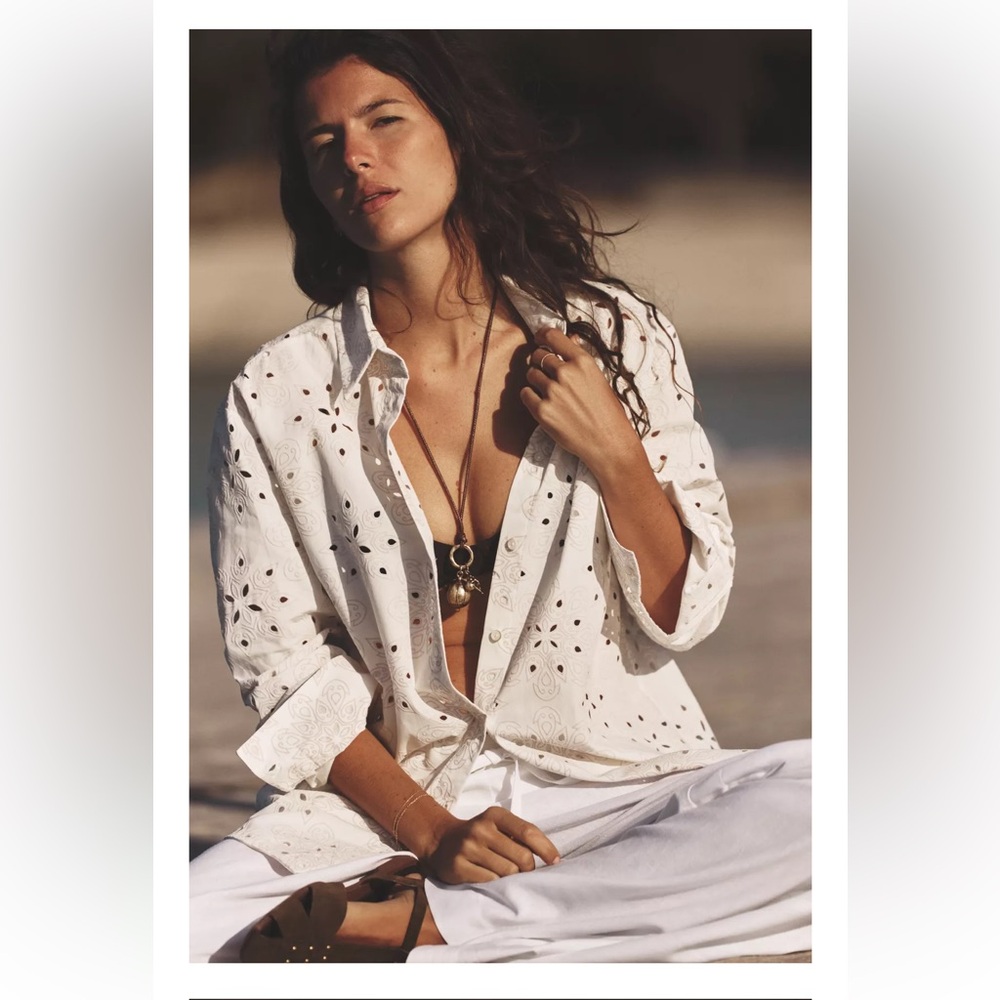 ZARA EMBROIDERED PERFORATED RUBBERIZED SHIRT - Picture 2 of 7